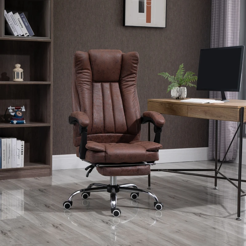 Vinsetto Home Office Chair Microfibre Desk Chair with Reclining Function Armrests Swivel Wheels Footrest Brown