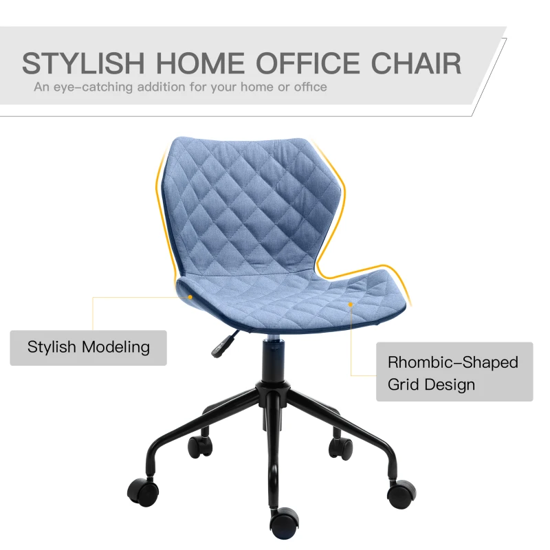 HOMCOM Office Computer Desk Chair, Swivel Task Chair no Arms, Fabric Study Chair with Adjustable Height and Rolling Wheels for Home Work, Blue