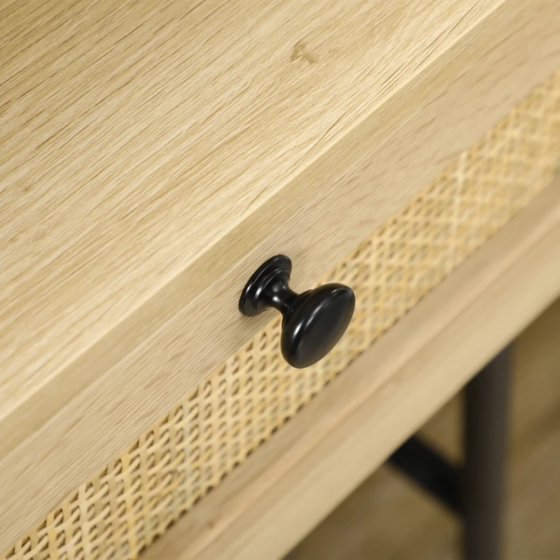 HOMCOM Beistelltisch mit Schublade, Rattandekor, Naturholzoptik, 45 x 29 x 61,5cm