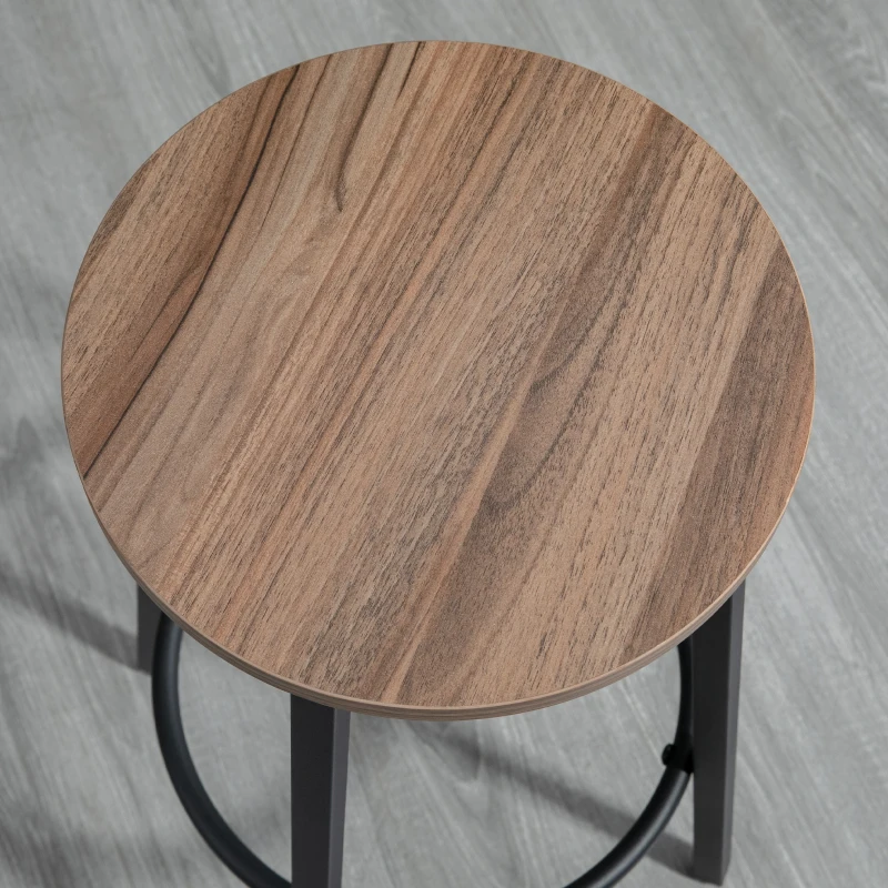 HOMCOM Ensemble table haute ronde design industriel + 2 tabourets ronds avec repose-pied en acier 2 personnes naturel noir