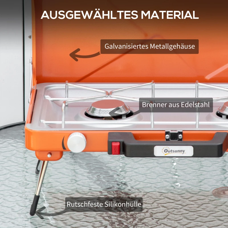 Outsunny Grill gazowy, grill stołowy BBQ z 2 palnikami, składany grill stołowy na gaz ze stali