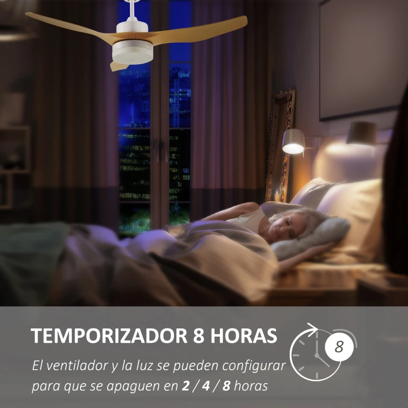 HOMCOM Ventilador de Techo Motor DC 20,5W Diámetro 132 cm Mando a Distancia Luz LED Ajustable de 3 Niveles 3 Aspas Reversibles