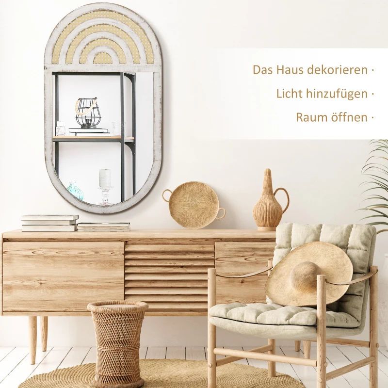 HOMCOM Lustro ścienna, Lustro w salonie, 50 x 90 cm Lustro na korytarz z wyglądem rattanu