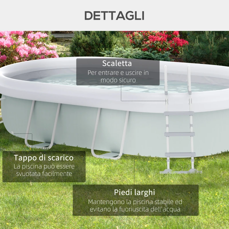Outsunny Piscina Fuori Terra con Telaio in Acciaio, Filtro e Scaletta per 8 Persone, 540x304x106cm, Grigio