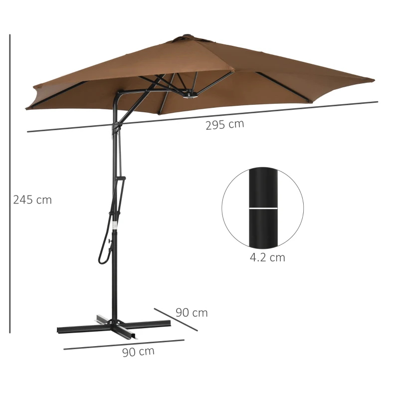 Outsunny Ombrellone da Giardino 3x2.5 m in Metallo e Poliestere a 6 Stecche con Base a Croce, Marrone