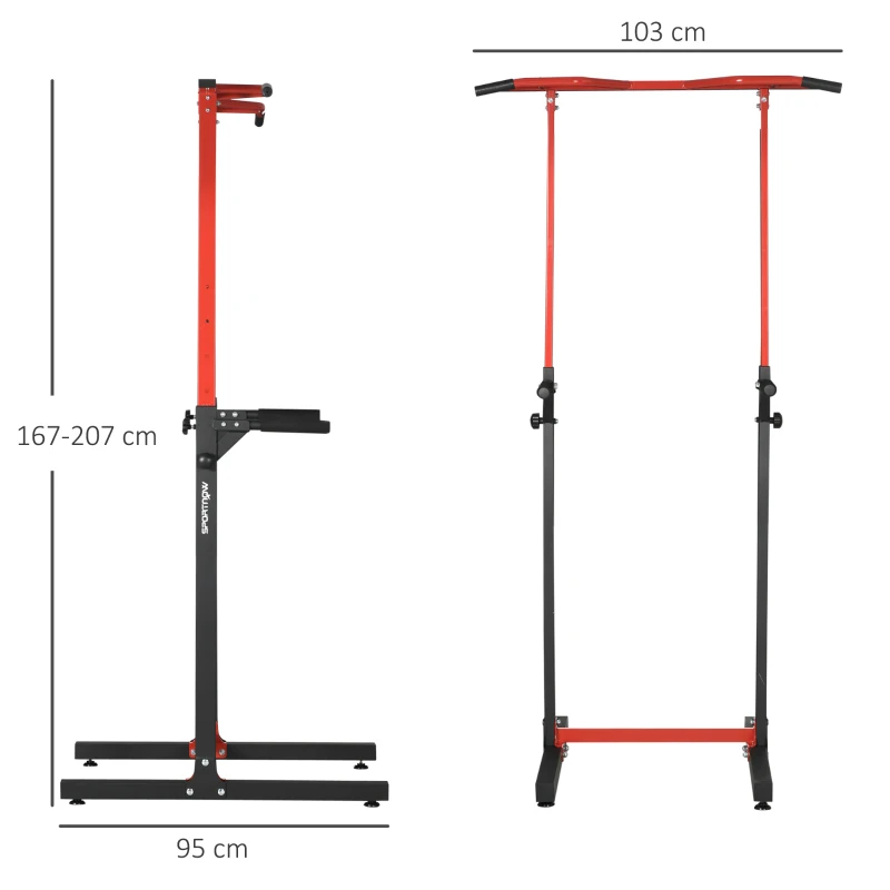 SPORTNOW Station de musculation multifonction avec barre de traction hauteur réglable sur 6 positions noir et rouge