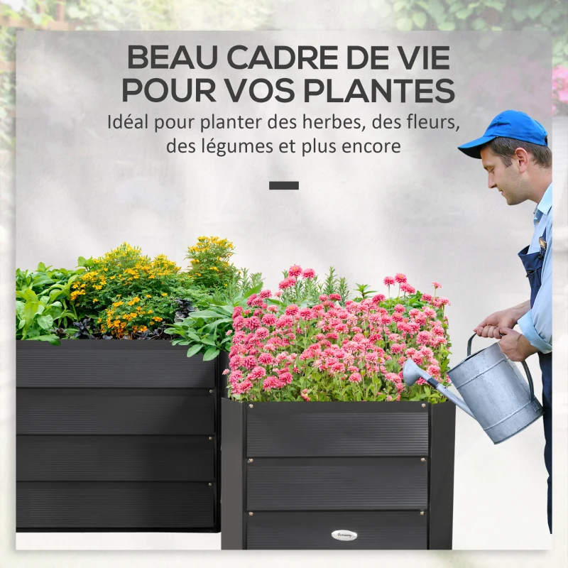 Outsunny Carré potager de jardin jardinière d'angle en L sans fond - 115 x 115 x 44 cm acier galvanisé gris foncé