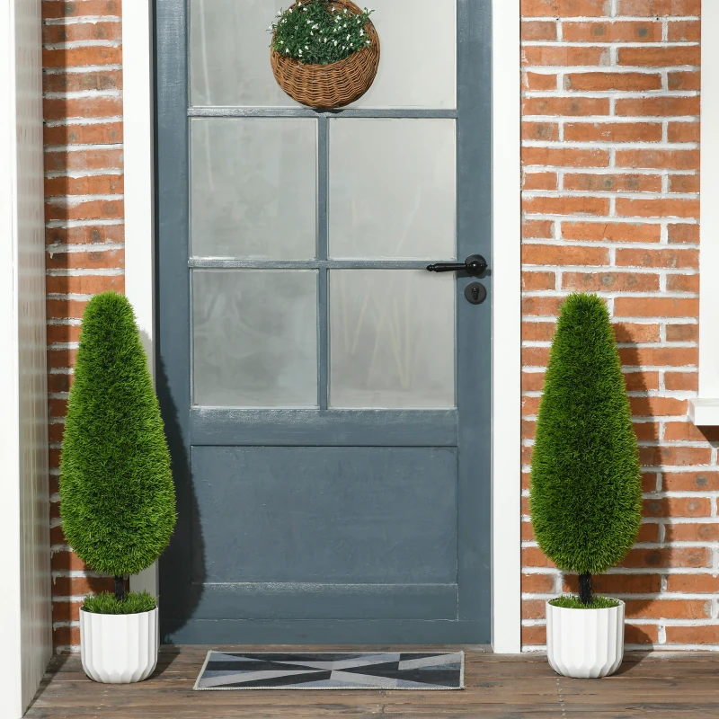 HOMCOM Set van 2 kunstplanten inclusief plantenbak en kunstmos; kunstcipres, wit en groen