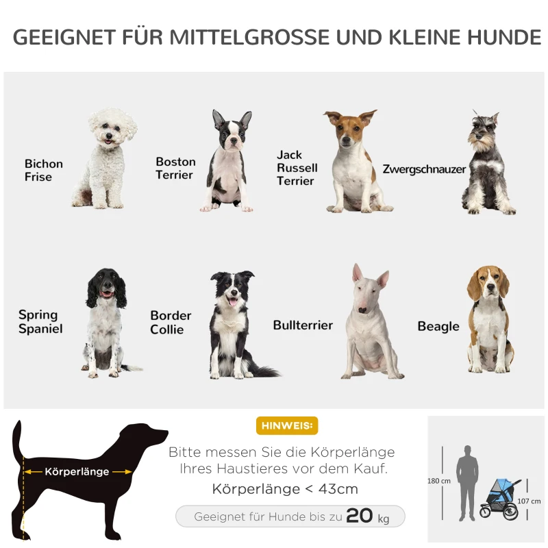 PawHut Wózek dla psów z reflektorami, składany wózek dla kotów dla małych średnich psów