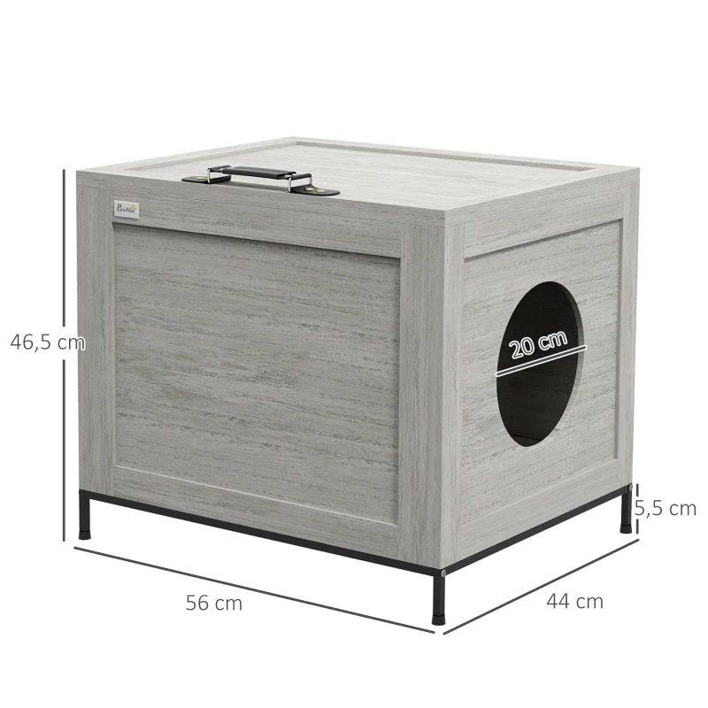 PawHut Szafka na kuwetę dla kota, kuweta z drzwiami, domek dla kota z uchwytem, jasnoszary