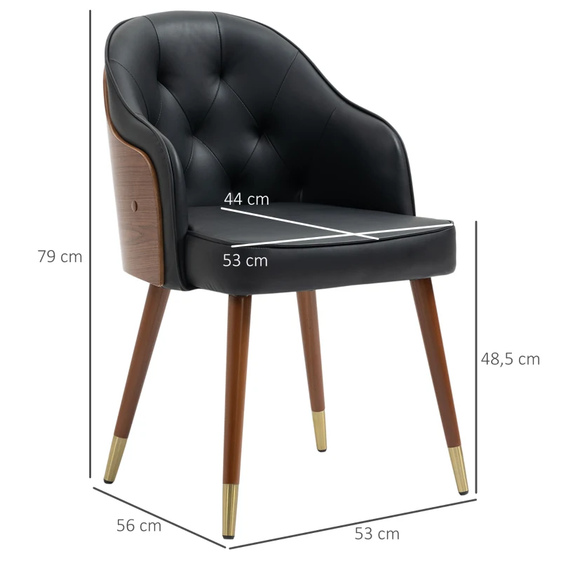 HOMCOM Krzesło do jadalni, zestaw 2 krzeseł z oparciem do kuchni, skóra ekologiczna