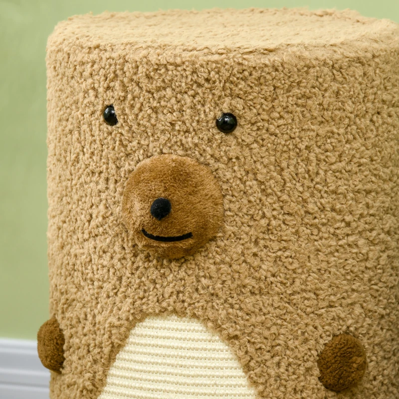 PawHut Bear Design Cat Scratching Post, 2 Cat Caves, 1 Scratching Surface, White + Brown