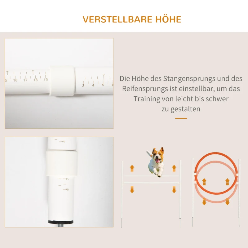 PawHut 5-delige behendigheidsset, inclusief springhorde, springring, frisbee, in hoogte verstelbaar, met draagtas