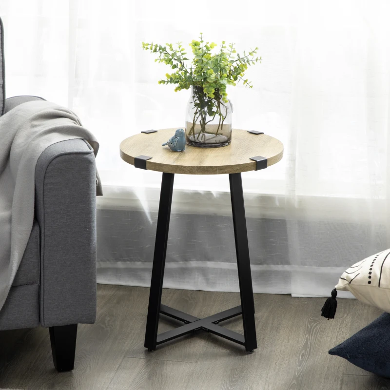 HOMCOM Stolik kawowy okrągły, stolik pomocniczy, stolik do salonu z naturalnym wykończeniem drewna