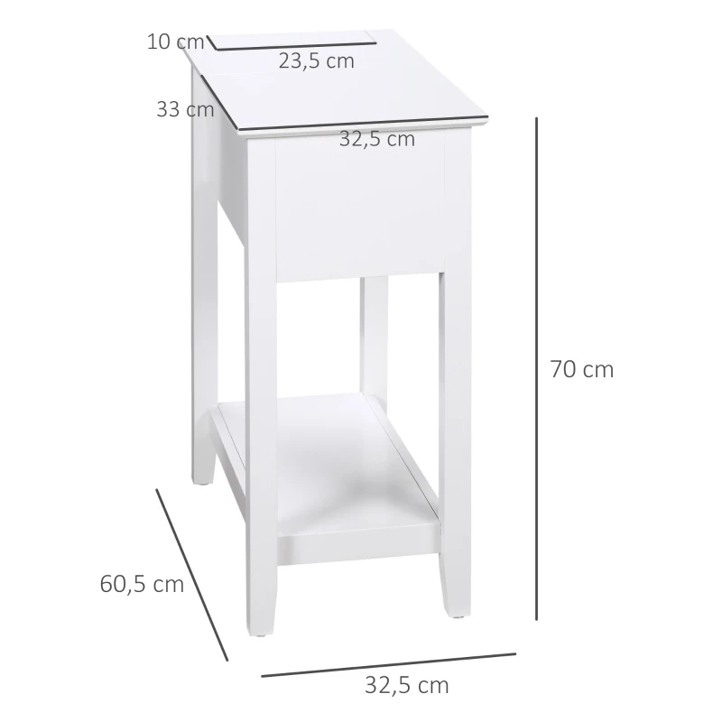 HOMCOM Mesa de Apoio com Tampa Abatível Prateleira de Armazenamento e Orifício para Cabos Oculto 60,5x32,5x70cm Branco