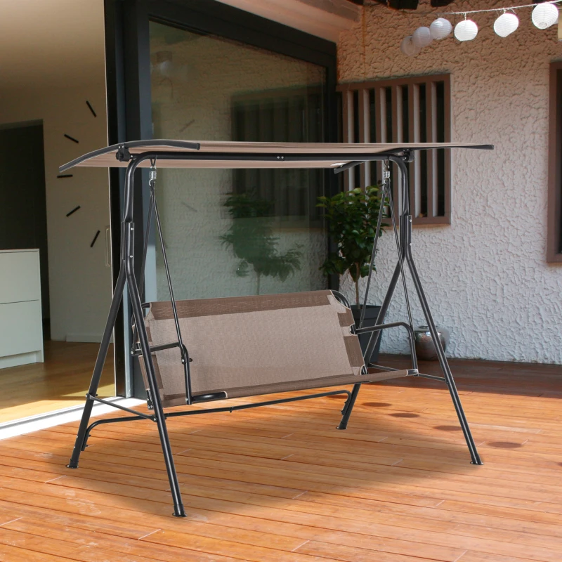 Outsunny Balansoar de Gradina/Terasa 3 Locuri cu Baldachin Reglabil din Metal si Textilen, 172x110x155 cm, Maro(m-10)