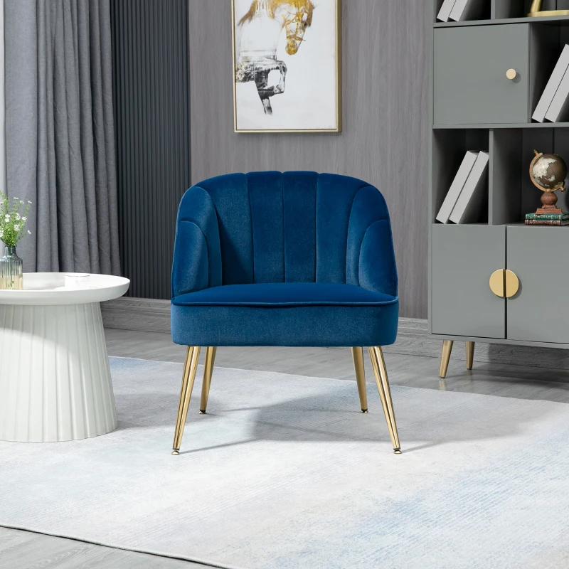 HOMCOM Sessel in Retrodesign, Lesesessel, Akzentsessel, Samtoptik, Blau + Gold