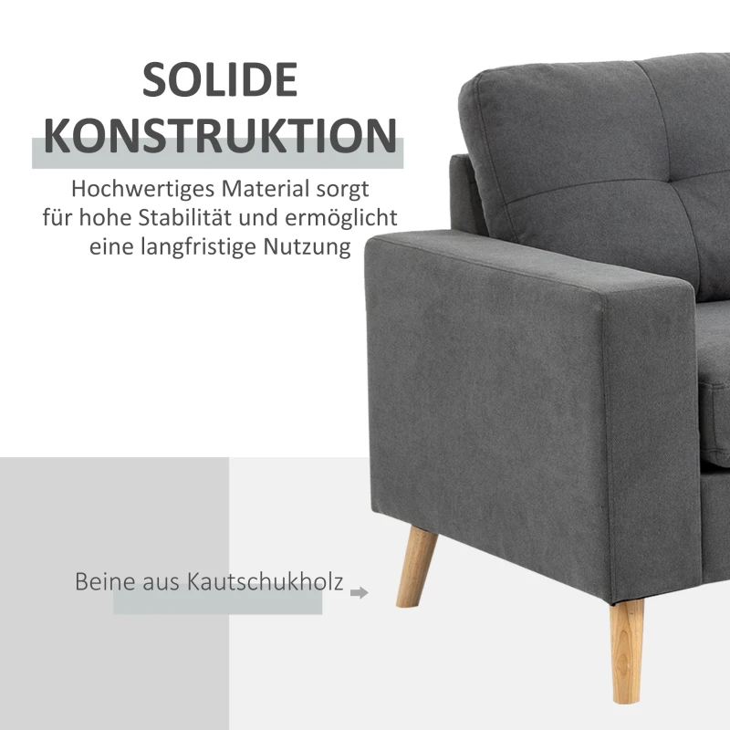 HOMCOM Hoekbank in Scandinavisch design, met knoopdetail, massief hout, linnenlook, Grijs(m-7)