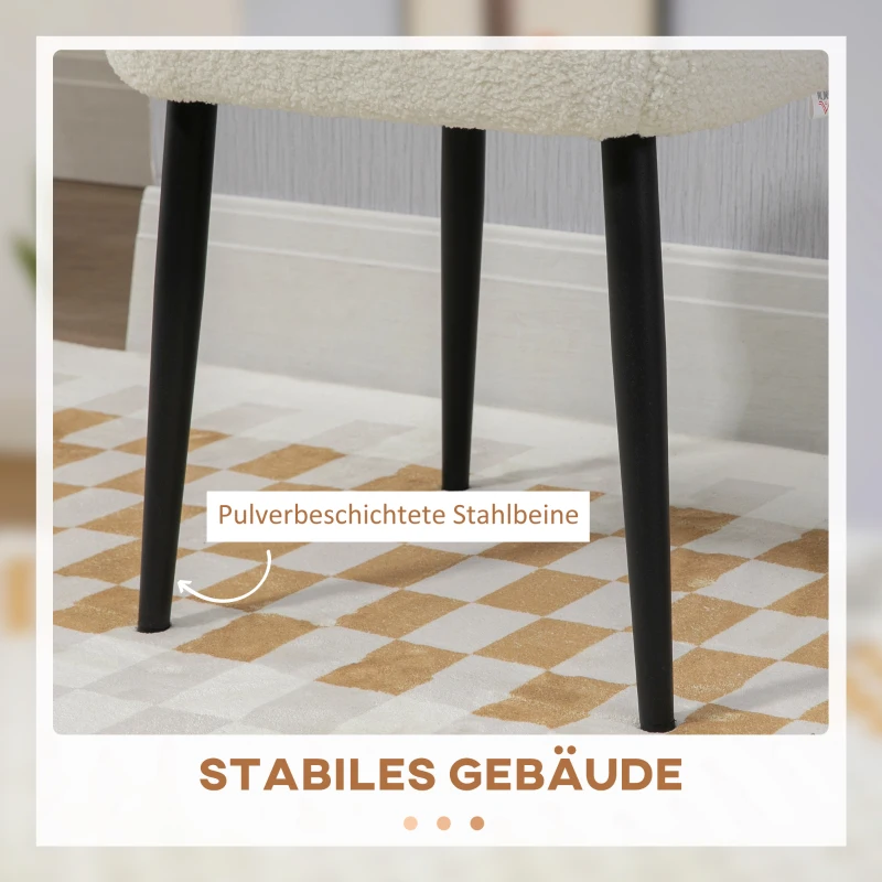 HOMCOM Kruk, Voetensteun, Gepolsterde Zit, Kasjmier-look, Stalen Poten, 42 x 42 x 44 cm, Crèmewit