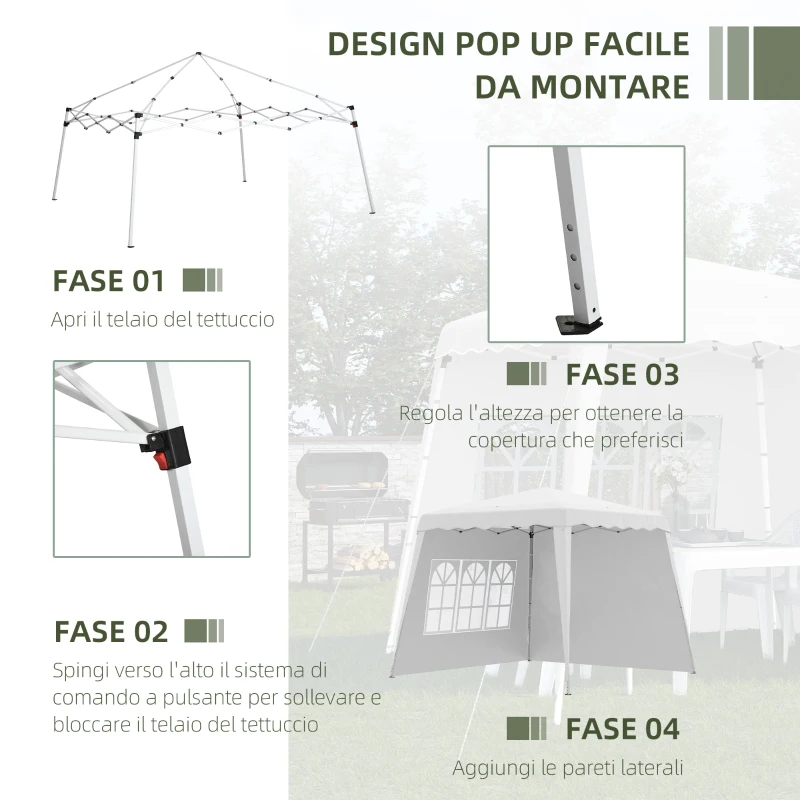 Outsunny Gazebo da Giardino Pieghevole ad Altezza Regolabile in Acciaio e Tessuto Oxford, 2.4x2.4x2.5m