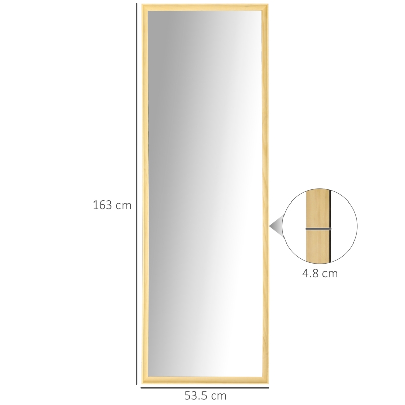 HOMCOM Specchio da parete e da appoggio in Legno di Pino con Ganci inclusi, 53.5x163cm
