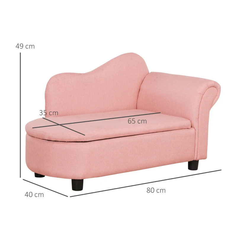 HOMCOM Kindersofa, Récamiere, verstecktes Staufach, Rahmen aus Eukalyptusholz, rosa, 80 x 40 x 49cm