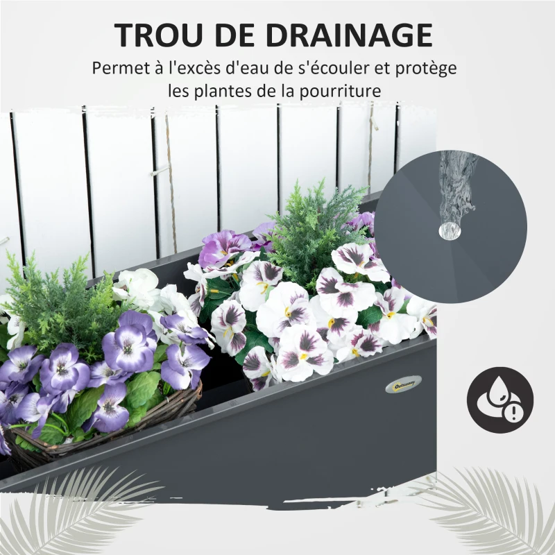 Outsunny Jardinière sur pieds carré potager avec trou de drainage acier galvanisé 100 x 30 x 80 cm gris