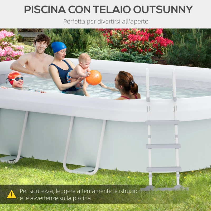 Outsunny Piscina Fuori Terra con Telaio in Acciaio, Filtro e Scaletta per 8 Persone, 540x304x106cm, Grigio
