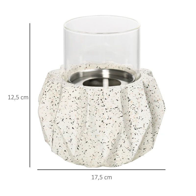 Outsunny Tischkamin in Steinoptik, Windschutz, Feuerstelle mit Brennkammer, Windlicht, Grau