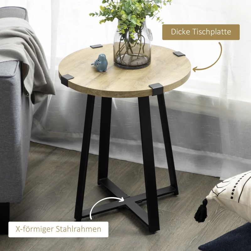 HOMCOM Stolik kawowy okrągły, stolik pomocniczy, stolik do salonu z naturalnym wykończeniem drewna