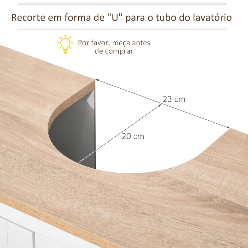 kleankin Móvel para Lavatório Pousar com 2 Portas e Prateleira Ajustável Estilo Moderno 60x30x60cm Branco e Madeira