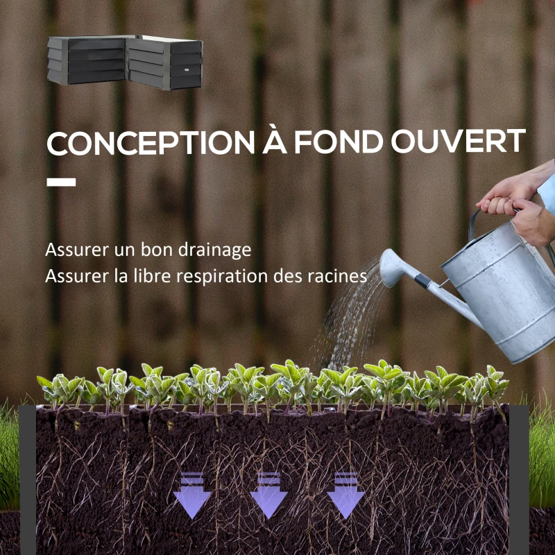 Outsunny Carré potager de jardin jardinière d'angle en L sans fond - 115 x 115 x 44 cm acier galvanisé gris foncé