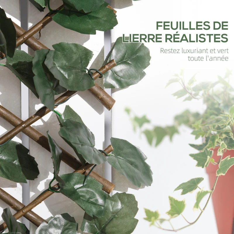 Outsunny Haie artificielle feuilles murale brise-vue 2 panneaux longueur ajustable 295 x 70 cm treillis extensible en PE vert