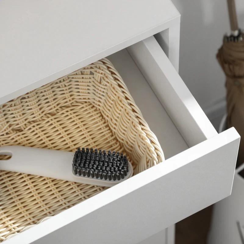 HOMCOM Mueble Zapatero con Perchero 3 Ganchos Cajón 2 Puertas y Estantes Ajustables para 12 Pares de Zapatos 80x32x180cm Blanco