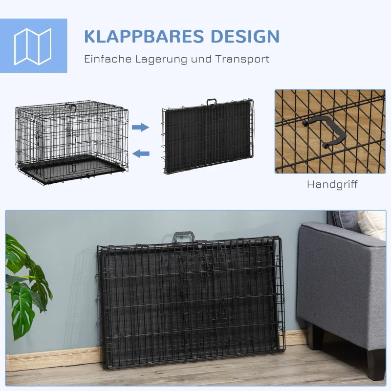 PawHut Hundekäfig, Hundebox, Transportkäfig, herausnehmbare Bodenwanne, klappbar, 92 x 57 x 62,5 cm, Schwarz