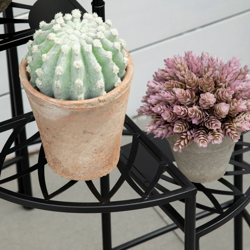 Outsunny Bloementrap, plantenrek, 4-laagse plantentrap, vintage design, balkon, tuin, zwart