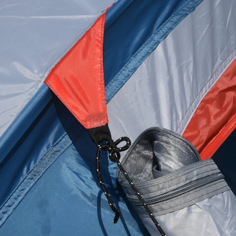 Outsunny kampeertent voor 3-4 personen, twee deuren, gaasraam, blauw, 4,75 x 2,64 x 1,50 m