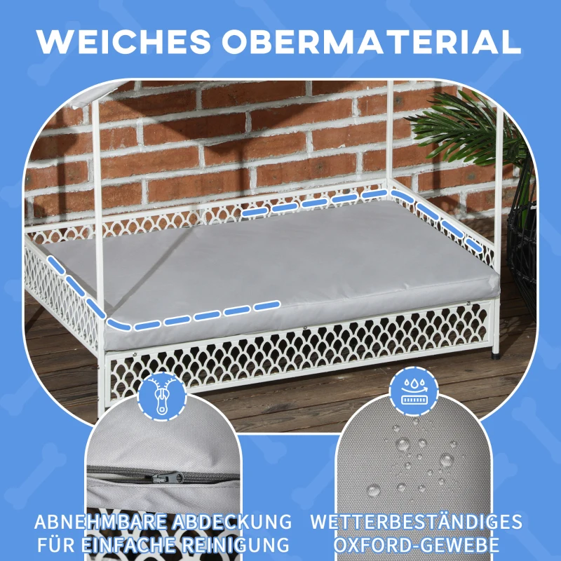 PawHut Łóżko dla psa z baldachimem, leżanka dla psa, podwyższone łóżko dla psa z poduszką szary