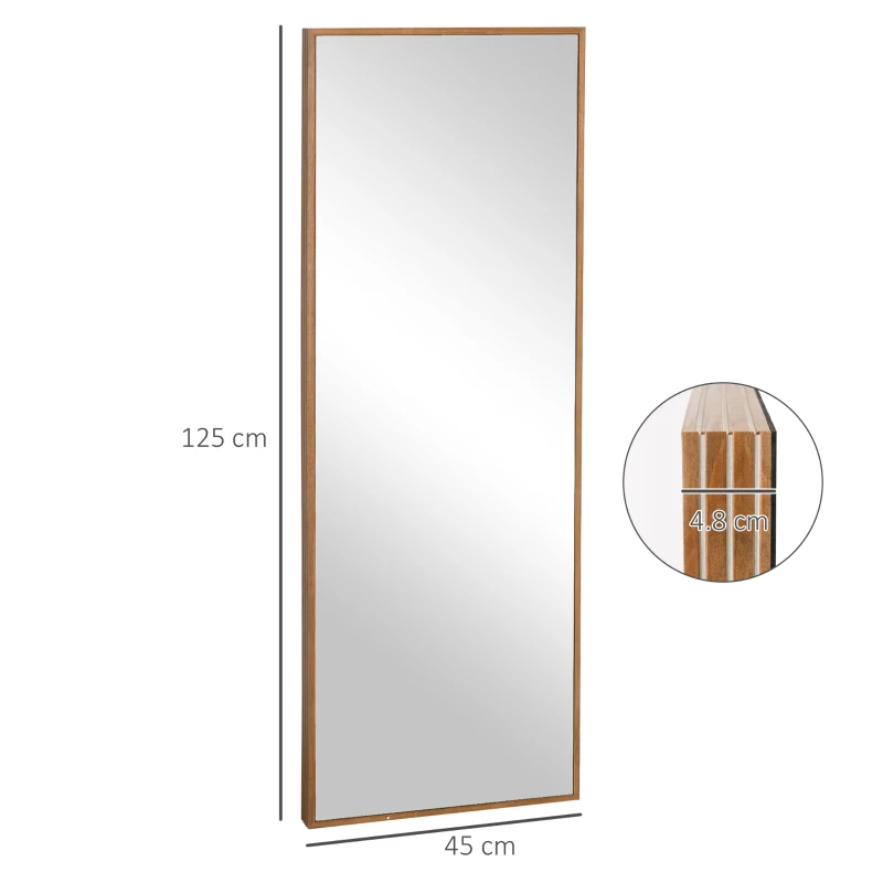 HOMCOM Specchio da parete e da appoggio in Legno di Pino con Ganci inclusi, 45x125cm