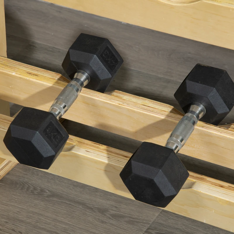 HOMCOM Hantelständer, für 12 Hanteln, bis 150 kg, 3 Ebenen, Buchenholz, 118 x 60 x 100 cm