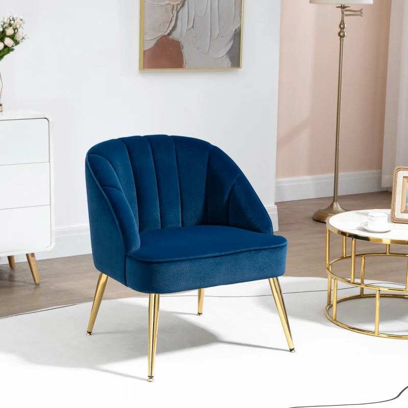 HOMCOM Sessel in Retrodesign, Lesesessel, Akzentsessel, Samtoptik, Blau + Gold