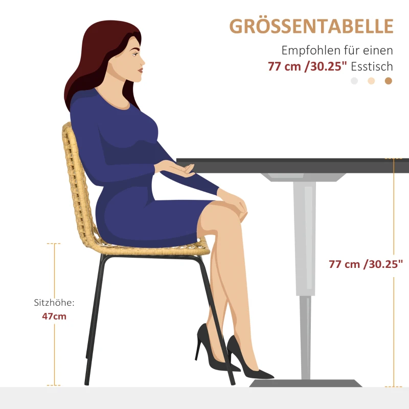 HOMCOM Set van 2 eetkamerstoelen in boho-stijl, accentstoel, PE-rotan, 44 cm x 58 cm x 85 cm, Natural+ zwart