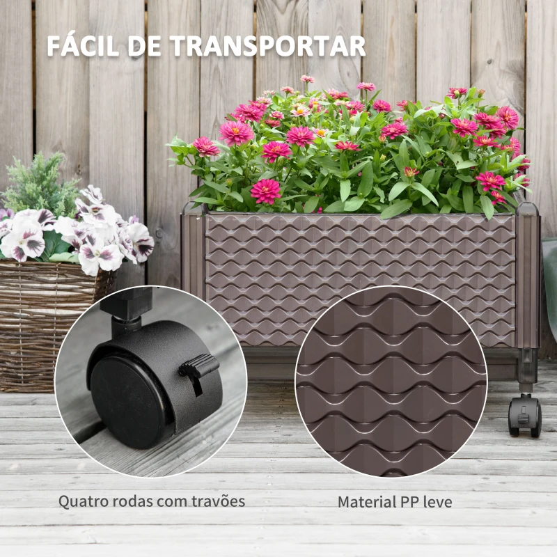 Outsunny Floreira com Rodas com Orifícios de Drenagem para Cultivo de Plantas em Exterior Pátio 50x50x33cm Marrom