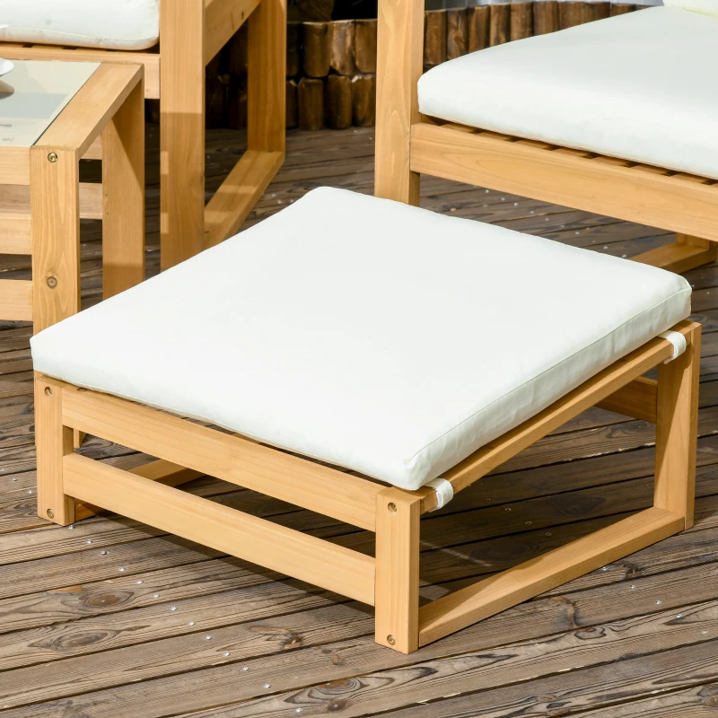 Outsunny Salon de Jardin en bois 6 pièces pour 4 personnes 2 fauteuils + 1 canapé + 1 table basse + 2 repose-pieds beige