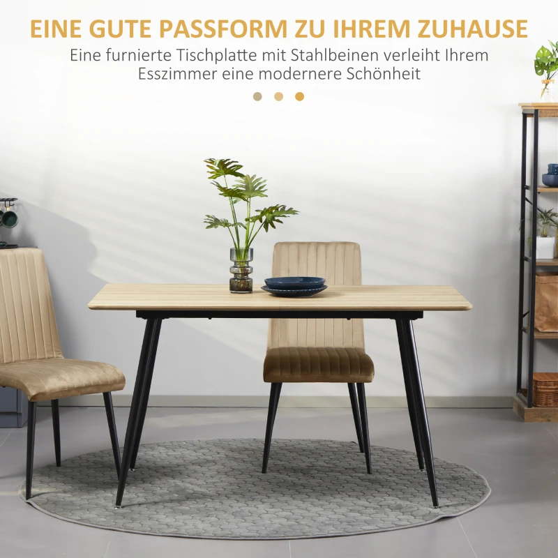 HOMCOM Skandi design eettafel, keukentafel, voor 4 personen, houtlook, 140 cm x 80 cm x 76 cm, naturel + zwart
