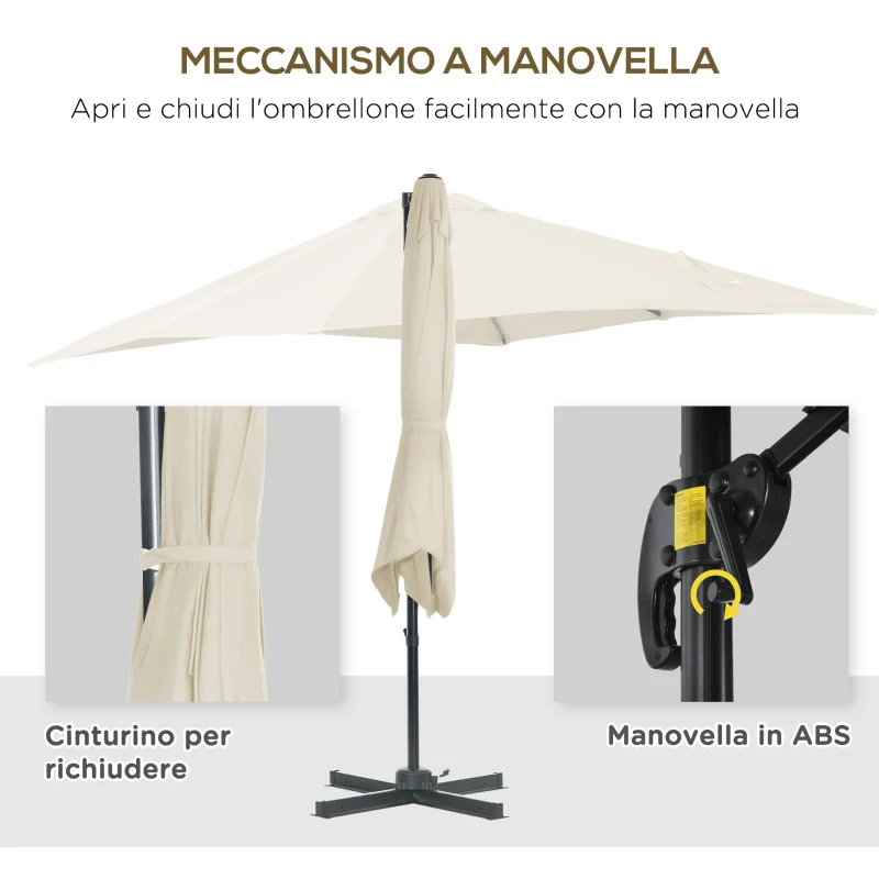 Outsunny Ombrellone da Giardino con Angolazione Regolabile su 5 Livelli e a 360°, 2.5x2.5 m, color Crema