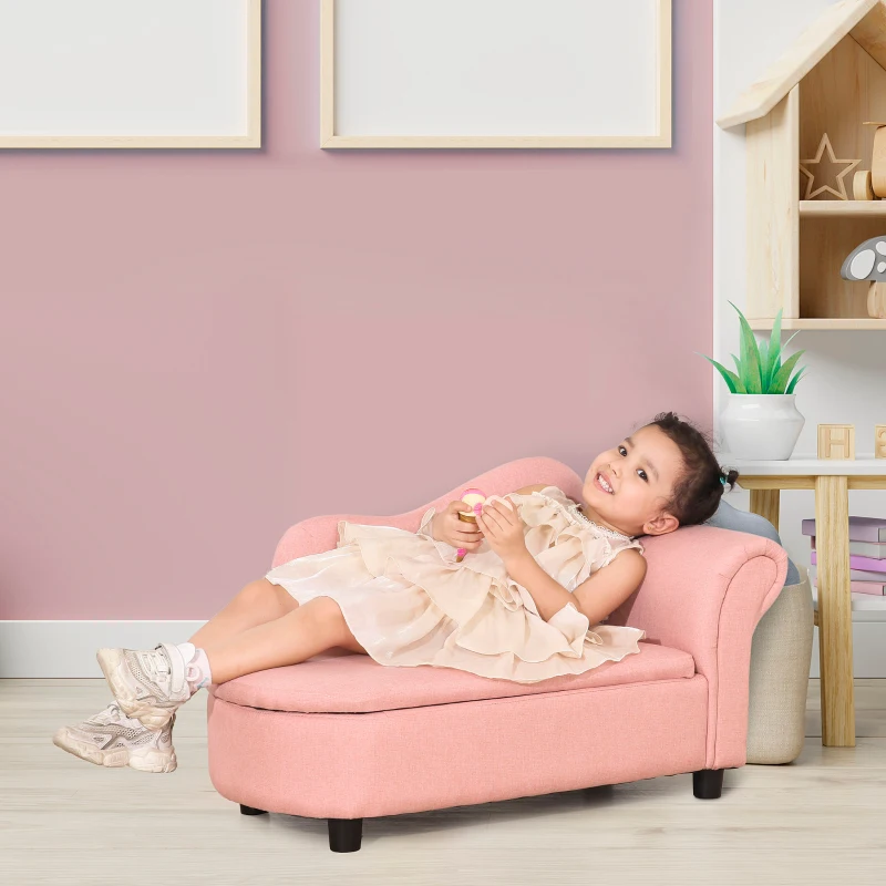 HOMCOM Kindersofa, Récamiere, verstecktes Staufach, Rahmen aus Eukalyptusholz, rosa, 80 x 40 x 49cm