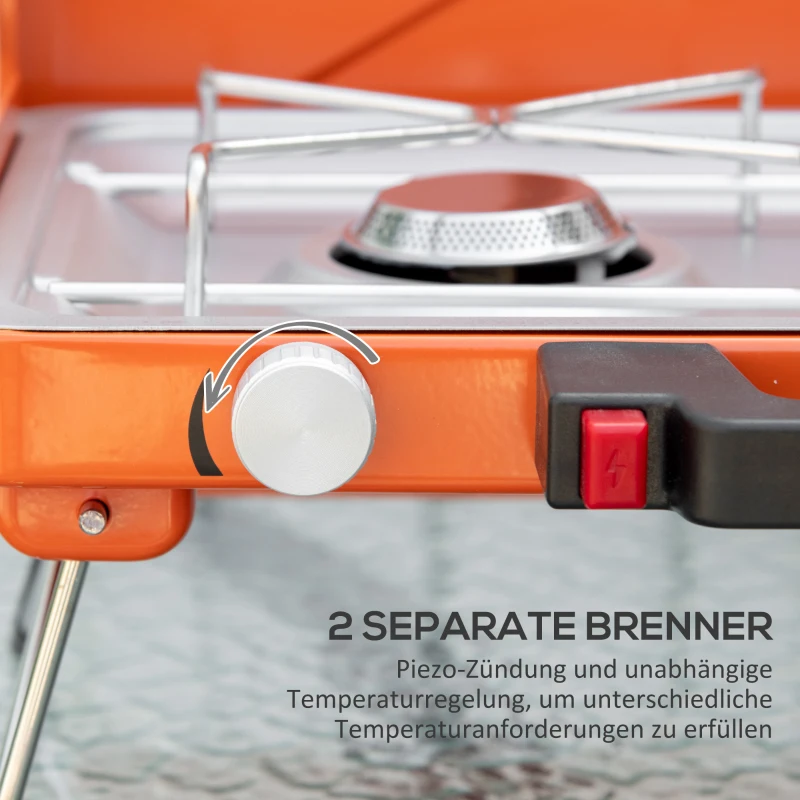 Outsunny Grill gazowy, grill stołowy BBQ z 2 palnikami, składany grill stołowy na gaz ze stali