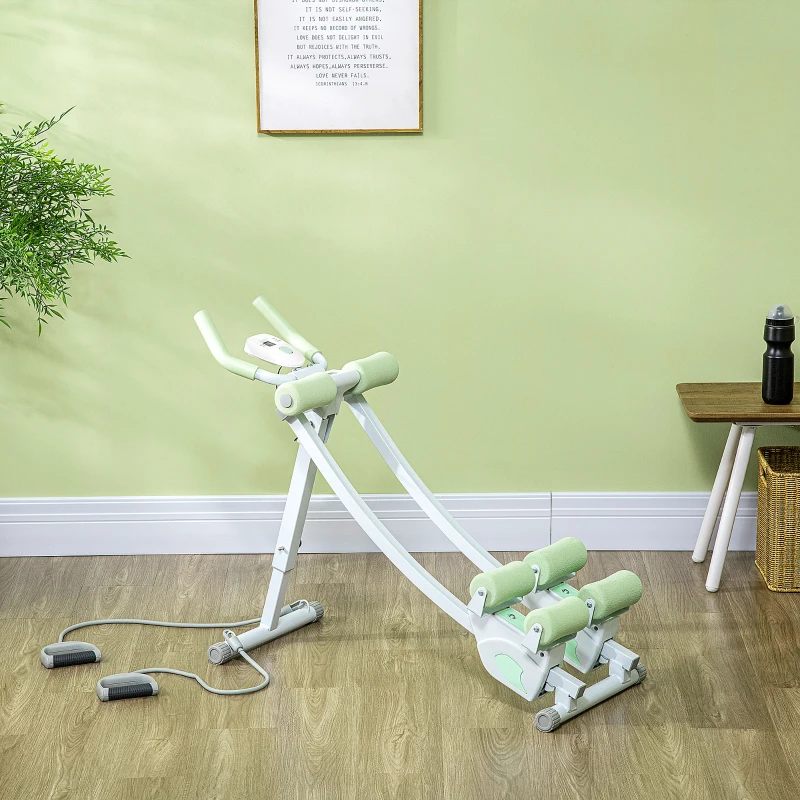 SPORTNOW Bauchtrainer, klappbar, 2 Gleitschienen, 2 Widerstandsbänder, Stahl, weiß, 95 x 40 x 90 cm