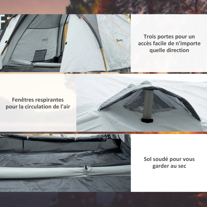 Outsunny Tente de camping 3-4 personnes imperméable fenêtres à mailles double couche portable 350 x 150 x 128 cm gris